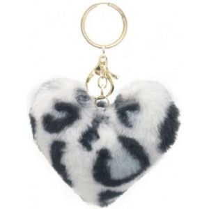 Sleutelhanger fluffy hart - Panter - 9x10 cm - wit, grijs, zwart. Leuk om zo te geven of om bij een cadeau te voegen. Voor uzelf of Bestel Een Kado.