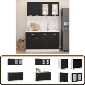vidaXL Keukenkastenset 4-delig - Zwart Hout & Glas Keuken Kasten - Keukeninrichting - Zwarte Keuken - Houten Keuken - Badkamermeubels