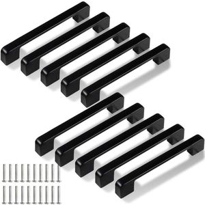 Content in HTML Lucy Wei 128mm Black Cupboard Handles- Pack of 10 Square Drawer Handles for Kitchen and Bathroom Cabinets- Includes 20 Screws .