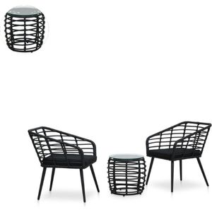 Balkonset 2 personen - Tuinset - Bistroset - Zwart - Weerbestendig - 3 delig - Tuintafel en 2 stoelen - 2 personen - PE-rattan