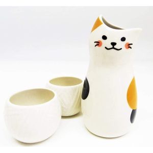 Japanse keramische Sake Set Calico kat Sake Bottle Sake Cups Set serveren karaf en 2 koppen- 3 stuks Gift Set