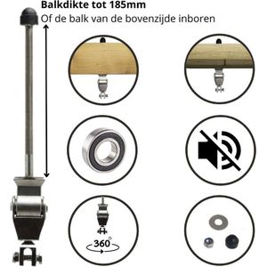 Schommelhaak RVS Openbaar Premium met 2 Kogellagers - Geluidstille - Scharnier - M12 200mm (1 stuk)