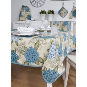 Tafelkleed - luxe gobelinstof - Hortensia - Blauwe Bloemen - Vierkant 100 x 100 cm