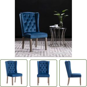 The Living Store Eetkamerstoel fluweel blauw - Eetkamerstoel - Fluweel Stoel - Blauwe Stoel - Klassieke Stoel - Salontafel