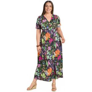 Vloeiende maxi-jurk met bloemen, korte mouwen