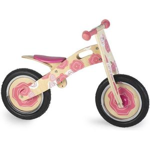 Houten loopfiets Simply roze bloemen