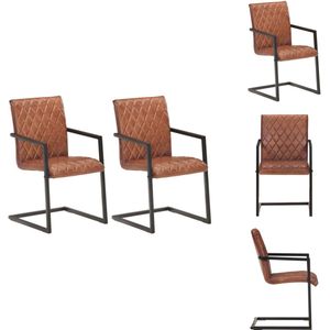 vidaXL Eetkamerstoel - Eetkamerstoelen - Bijzetstoel - Bijzetstoelen - Eetkamerstoelen 2 st echt leer bruin