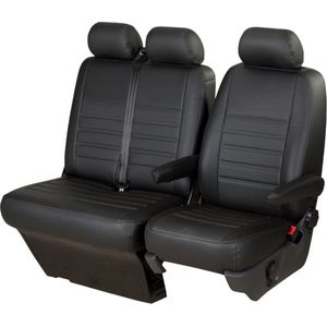 Pasvorm stoelhoezen set (stoel en duobank) Renault Trafic / Opel Vivaro / Nissan Primastar 2001 t/m 2014 - Kunst leer zwart