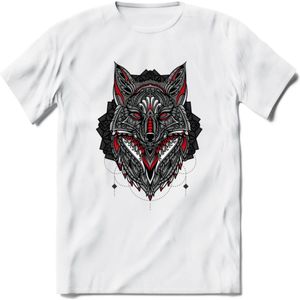 Vos - Dieren Mandala T-Shirt | Rood | Grappig Verjaardag Zentangle Dierenkop Cadeau Shirt | Dames - Heren - Unisex | Wildlife Tshirt Kleding Kado | - Wit - XXL