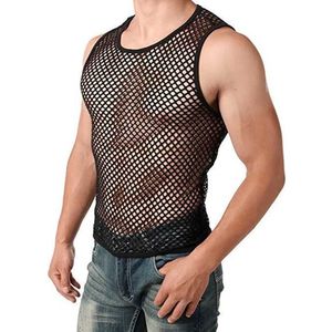 Heren mesh tank top - Visnet - Mouwloos - Erotisch hemd mannen - Polyester