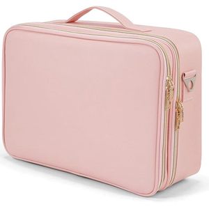 FURNIBELLA-Roze Make-upkoffer – Cosmetica Organizer en Draagbare Make-uptas met Vakken