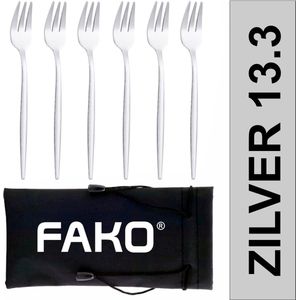 Fako Bijoux® - Gebaksvork / Dessertvork Smal - Vork - Vorkjes - 13cm - Zilver - 6 Stuks