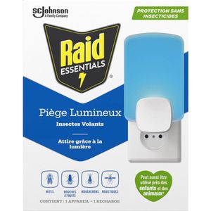 Raid – vliegende insecten lichtval stekker - Geurloos - Val voor muggen, motten en fruitvliegen – zonder insecticiden – 1 val + 1 navulling