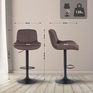 CLP Solon Barkruk - met rugleuning - in hoogte verstelbaar - draaibaar - zwart frame - zwart/donkerbruin