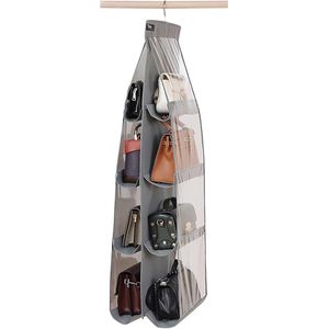 Opbergsysteem voor handtassen, transparant, om op te hangen in de kledingkast, beige; ruimtebesparend voor de woonkamer