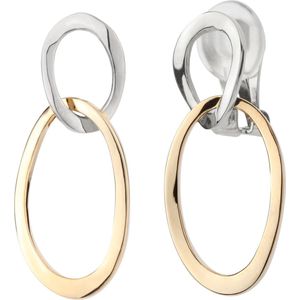 Traveller Clip Oorbellen - Oorclips Dames - Hangers - Goud & Zilver - Bicolor - Schakels - Dubbel Ovaal - 30x15 mm - 22kt Verguld & Geplatineerd - 157232