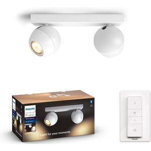 Philips Hue Buckram opbouwspot - warm tot koelwit licht - 2-spots - wit - 1 dimmer switch