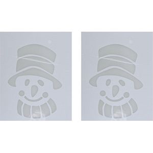 2x Kerst raamsjablonen sneeuwpop gezicht/hoofd plaatjes 35 cm - Raamdecoratie Kerst - Sneeuwspray sjabloon