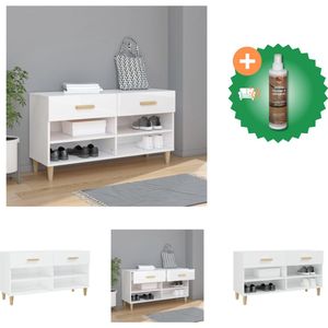 vidaXL Schoenenkast 102x35x55 cm bewerkt hout hoogglans wit - Schoenenkast - Inclusief Houtreiniger en verfrisser