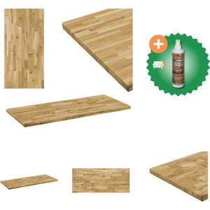 vidaXL Tafelblad rechthoekig 44 mm 100x60 cm massief eikenhout - Tafelonderdeel - Inclusief Houtreiniger en verfrisser