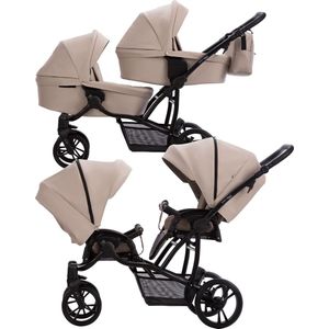 Bebetto 42 PRO Duowagen - Eco Leer bekleding Pro 22 - Tweeling kinderwagen Eco Leather - duo buggy leder 2 in 1 (2 wiegen + 2 zitjes)
