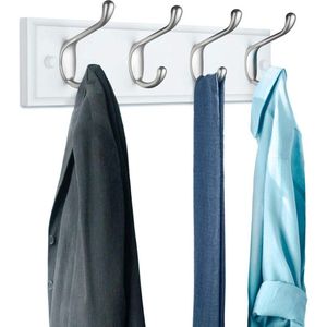 Wandkapstok - 42 Cm - Muur / Wandkapstok - Met 4 Kledinghaken - Wandmontage - Kledingrek Wandgarderobe - Kleur: WIT