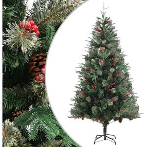 The Living Store Kerstboom met takken - PVC/PE - 195 cm - Groen - 684 PVC/117 PE uiteinden - 30 kleine dennenappels/30 grote dennenappels/60 rode bessen - Scharnierende constructie - Eenvoudige montage - Met standaard - The Living Store