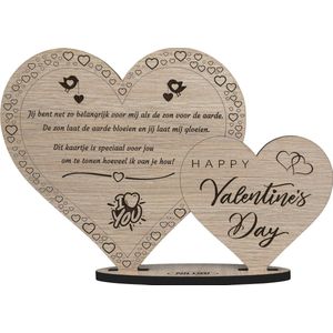 Hartjes Valentijn - houten valentijnskaart - kaart van hout - cadeau Valentijnsdag - 17.5 x 25 cm