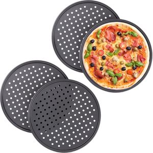 Pizza bakplaat - set van 4 - rond - geperforeerd - anti aanbak - staal - Ø 32 cm - antraciet