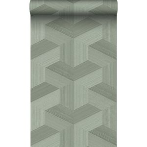 Origin Wallcoverings behang grafisch 3D motief vergrijsd groen - 53 cm x 10.05 m - 347951