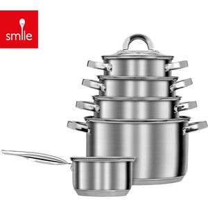Smile - 10-delige Pannenset - Inductie Pannenset - RVS - Kookpannen - Geschikt voor alle warmtebronnen - MGK-10 - Pannen