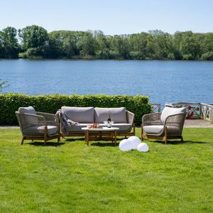 Artichok Teresa Houten Tuin Salontafel Naturel - Met Terazzo Blad - Weerbestendig - Outdoor - Koffietafel Tuin - Ø 85 cm