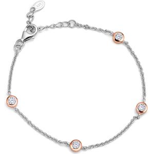 Miore® - Roosgoud en Zilveren Schakel Armband met Zirkonen - Dames - Dual Tone - Verguld 18 Karaat Goud - 925 Sterling Zilver - Rosé - 21 cm - Cubic Zirconia - Handgemaakte Hoogwaardige Sieraden