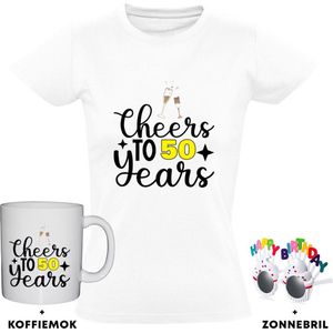 50 jaar Dames T-shirt + Koffiemok + Happy birthday bril - 50e verjaardag - feest - proost - drank - sarah