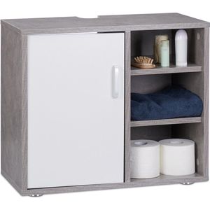 Relaxdays wastafelonderkast wit - onderbouwkast badkamer - badkamerkast - 51 x 60 x 32 cm - grijs