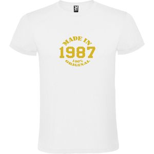 Wit T-Shirt met “Made in 1987 / 100% Original “ Afbeelding Goud Size XXL