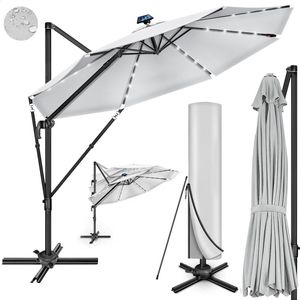 Premium Parasol 330cm SOLAR - Zweefparasol - Parasols - Met Voet - Hoes - Led Verlichting