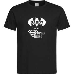 Zwart T Shirt met  "" Papa is een Superheld "" print Wit size XXXL