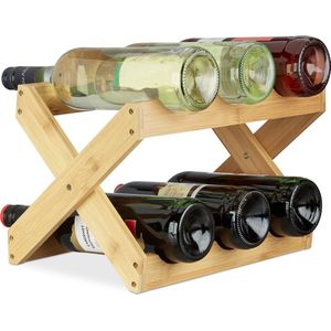 relaxdays wijnrek bamboe 8 flessen - flessenhouder - flessenrek x-vorm - tafelmodel