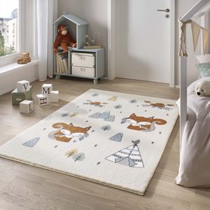 Zacht vloerkleed kinderkamer - Eekhoorn crème/multi 80x150 cm