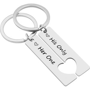 Gegraveerde sleutelhanger - ""His Only/ Her Only"" - Koppel cadeau - Cadeau voor Hem of Haar - Valentijnsdag verrassing - Love - Set van 2 - His and Hers