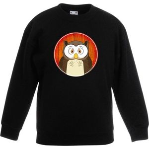 Kinder sweater zwart met vrolijke uil print - uilen trui - kinderkleding / kleding 98/104