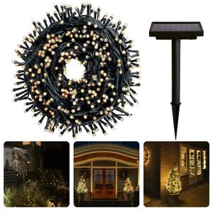 Cheqo® Solar Lichtsnoer - 400 LED - 24m + 4m - 6 cm - Warm Wit - Aan/Uit & Flits - Bewaarbox - Voor Buiten - Feestverlichting - Sfeerverlichting - Kerstverlichting - Lange Levensduur