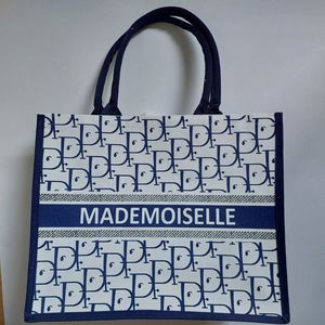 SHOPPER MADEMOISELLE blauw / happinesstassen / wit / strandtas / rits afsluitbaar / 2 handvatten / katoen / laatste!