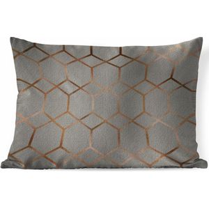 Sierkussens - Kussen - Luxe patroon met zeshoeken en ruiten in een bronzen kleur op een grijze achtergrond - 60x40 cm - Kussen van katoen