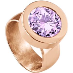 Quiges RVS Schroefsysteem Ring Rosékleurig Glans 17mm met Verwisselbare Zirkonia Paars 12mm Mini Munt