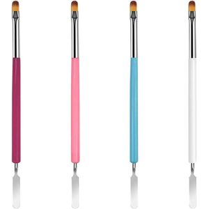 4 stuks dubbele nagelborstels voor gelnagels platte manicure builder nagels kunstgereedschap beëindigde borstelduwer schilderpen voor doe-het-zelf gelnagels