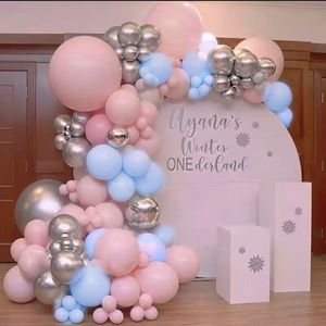 124 delige Ballonnenset -Ballonnenboog- Decoratie Feestpakket-Verjaardag-jubileum-Huwelijk-roze en grijs