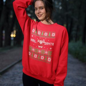 Foute Kersttrui - Kleur Rood - Hail Santa Snowy Trees - Maat M - Uniseks Pasvorm - Kerstkleding voor Dames & Heren