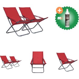 vidaXL Strandstoelen 2 st inklapbaar stof rood Tuinstoel Inclusief Reiniger